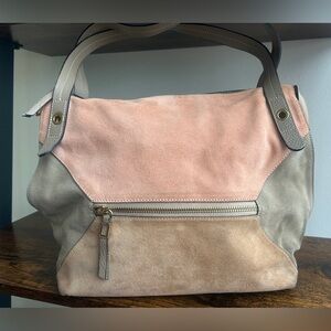 INNUE Genuine Leather Made in Italy Suede Colorblock Tote Shoulder Bag